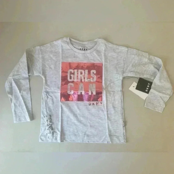 DKNY Girls' Fashion Long Sleeve T-Shirt  Gray Pink Sparking size 5t and Size 6x - Picture 2 of 12